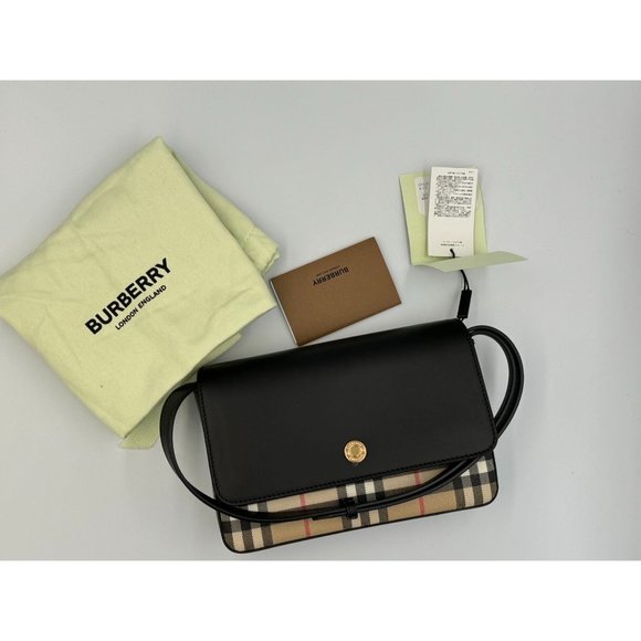 Burberry Hampshire Canvas Compact Leather Check Pattern Shoulder/Crossbody Bag A - Picture 15 of 16